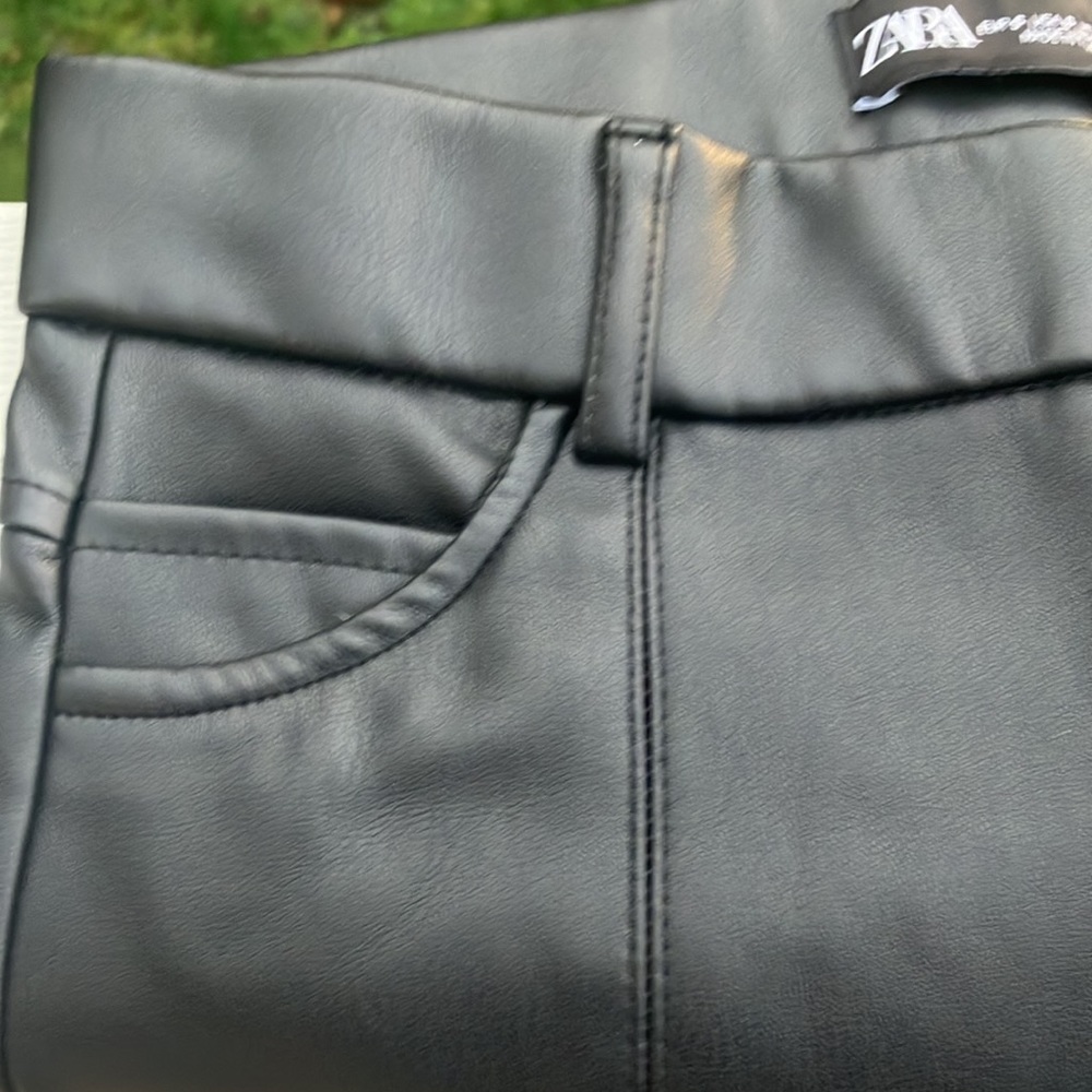 Zara Made in Turkey High Rise Ankle Zippers Black Faux Leather Slim Jeans wmns S - Picture 15 of 17